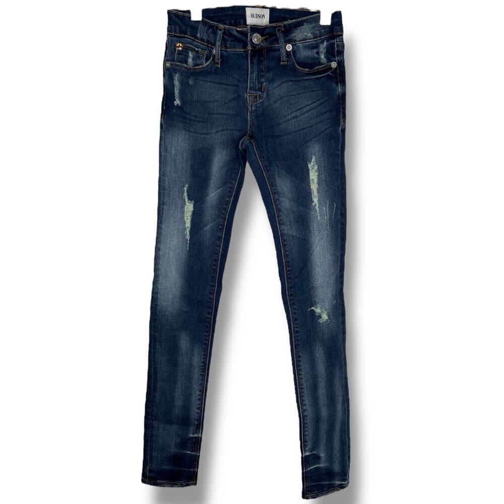 Girls Hudson Dark Wash Distressed Skinny Jeans Size 10